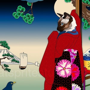 HEART TSUNAMI, Metal Print, Wall Art, Cat Print, Japanese ukiyo-e masters, Original Artist, Cat Tales, siamese cat, cats in kimonos, legend