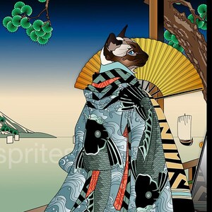 LIFE IS LEARNING From One's Past, Metal Print, Wall Art, Cat Print, Japanese Culture, Original Art Print, Cat Tales, koi kimono, ukiyo-e art
