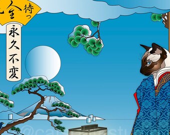 HOW ONE DAY Can Feel Like Forever, Wall Art, Cat Print, Japanese culture, Original Art Print, Cat Tales, ukiyo-e, snow scene