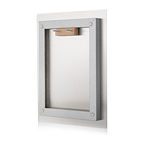 May include: A silver metal frame with a wood hanging strip on the back. The frame is designed to hold a canvas print or painting.
