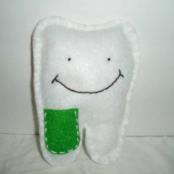 White Tooth Fairy Pillow with Green Pocket