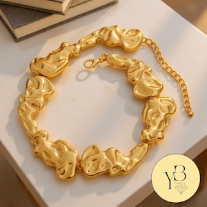 Melted Gold Choker Necklace, Choker Statement Necklace Fashion Jewelry Unique Design, Irregular Punk Necklace Gift for Her