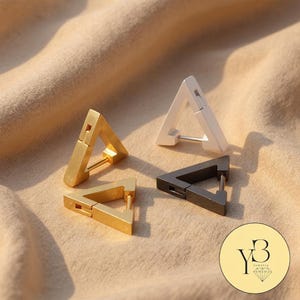 Triangle Hoop Earrings, Minimalist Stainless Steel Hoop, Geometric Earrings, small hoop earrings Geometric triangle Gift for Her and Him