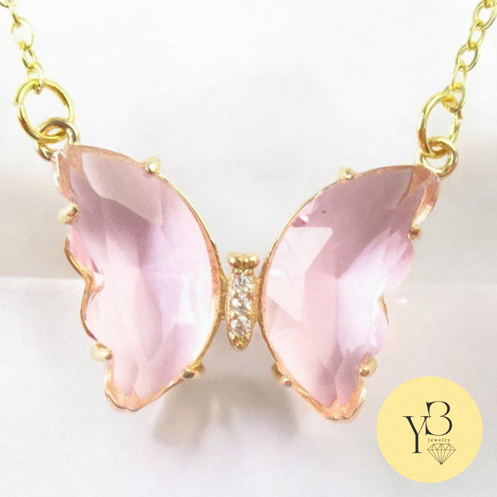 Butterfly + Crystal Necklace, Adjustable