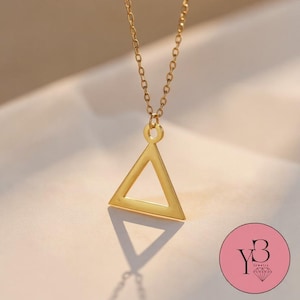 14k Gold Floating Triangle Necklace, Dainty Gold Geometric Pendant, Unique dainty gold necklace gift for Her, Triangle Geometric Jewelry
