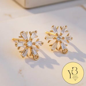 4pcs Zircon Snowflake Stud Earring, Crystal Earrings Posts with Loop, Gold Plated Earring Attachment Jewelry Gift for her