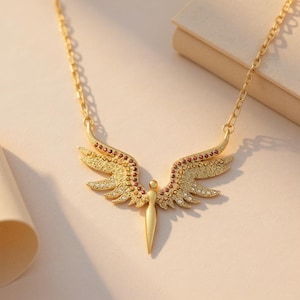 Diamond Phoenix Bird Necklace, Unique Phoenix Gold Pendant Necklace, Dainty Necklace, Special Bird Necklace • Gift for Her, Mythical Jewelry