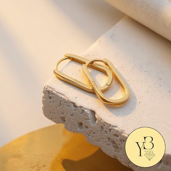14K Gold Chunky Square Hoop, Thick Huggie Hoop Earrings Gift for