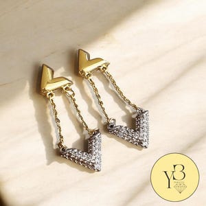 Crystal V Drop Earrings, Gold Silver Letter V Dangle Studs, Fashion Jewelry for Women, Elegant Pendant Earrings, Gift for Her Stylish Look