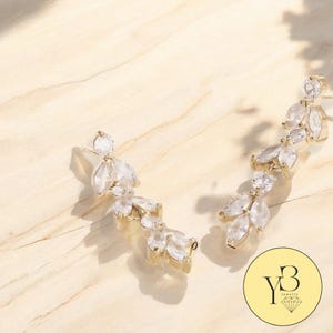 Crystal Leaf Dangle Earrings, Long Drop Bridal Earrings for Women, Silver Bridesmaid Jewelry, Tassel Stud Wedding Earrings Fashion Gift