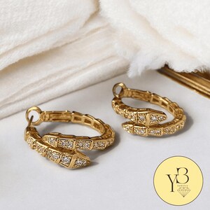 Snake Shaped Micro Zircon Earrings & Adjustable Gold Snake Ear - Vintage Style Luxury Jewelry, Snake Drop Earrings with Zircon Crystals Gift
