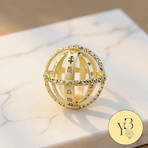 Astronomical ring close as a band unfolds into an astronomical sphere, Ring Gift for Him, Couple Gold Ring for Women