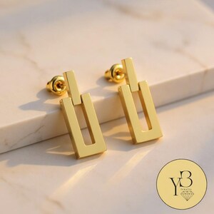 18k Gold Vermeil Geometric Stud Earrings, Minimalistic Earrings - Layering Hollow Earrings gift for her