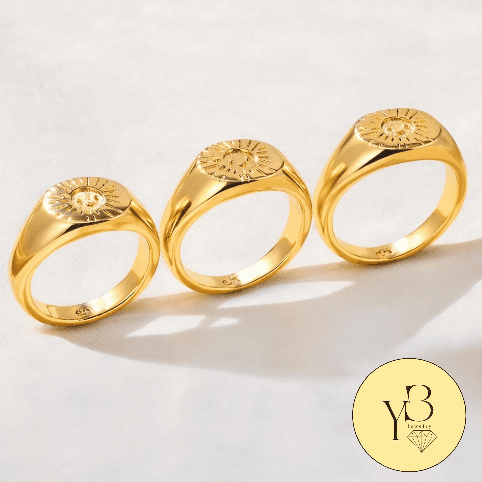 【wingbling】[14kGold] Sunny Simple Ring 14K Gold Sun Smile Ring - Sunshine Signet, Dainty Sunflower