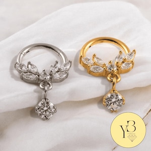 Piercing a farfalla con anello pendente al setto nasale, piercing clicker daith, gioielli clicker per il setto nasale a cerchio elicoidale, piercing all'elica, regali per lei con anello al naso