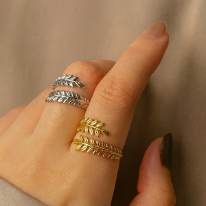 AURELIA Leaf ring in gold & steel, High quality stainless steel jewelry, Wheat Ears Leaf Ring Boho style, gift for her