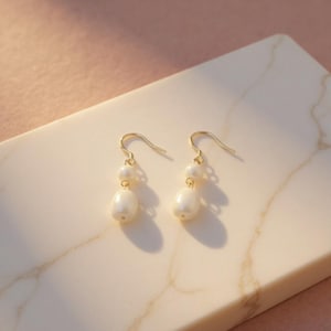 Freshwater Pearl Drop Gold Earrings, Gold Pearl Dangle Earrings, Bridal Earrings, Wedding Jewelry Gift for her, Bridesmaid Gift,Gift for Him