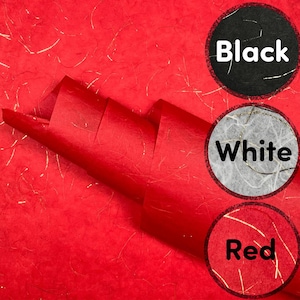 Luxus-Geschenkverpackung, einzigartiges Maulbeerpapier; Rot, Schwarz & Weiß mit goldenem Tinselschimmer - Elegantes nachhaltiges Geschenkpapier für Geschenke