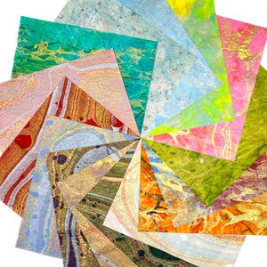 Hand Marbled Milano Mulberry A4 Paper Pack - 15 Decorative Sheets with Unique Colours, Metallic, Textured for Bookbinding, Journals & Crafts