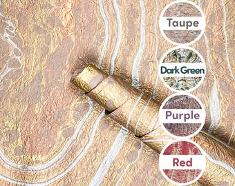 Hand Marbled Mulberry Paper: Taupe, Red, Dark Green, Purple - Large Metallic Sheets for Bookbinding, Arts & Crafts