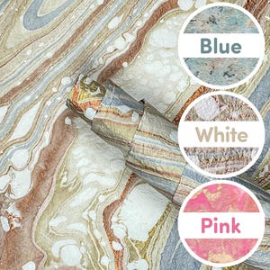 Grand papier marbré à la main | Feuilles écologiques uniques faites main pour le bricolage, la fabrication de cartes, la reliure et des projets artistiques en blanc, rose et bleu 60 x 90 cm