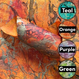 Mulberry Hand Marbled Milano Large Sheets | Washi, Rice Paper| Turquoise Teal, Burnt Orange, Multi Coloured & Bright Green Handmade Thailand