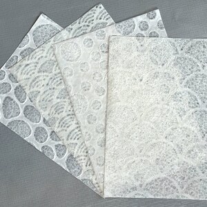 Mulberry Handmade Lace A4 Paper Pack, Shapes in Nature, 4 Off White Sheets; Pebbles, Rainbow Fan, Shells, Bubbles Designs 21x29.7cm 25gsm
