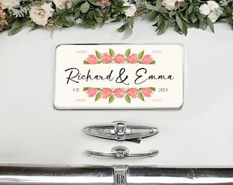 Custom Wedding License Plate, Just Married Car Tag, Personalized Anniversary Plate for Bride & Groom