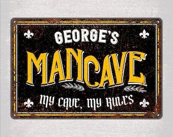 Personalized Man Cave Aluminum Sign, Custom Rustic Metal Wall Plaque for Garage, Bar Decor