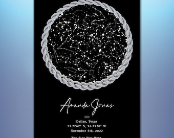 Custom Star Map Sign for First Kiss, Personalized Night Sky Aluminum Date Keepsake Decor