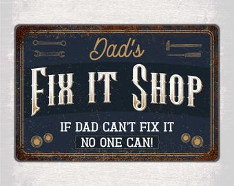 Letrero metálico personalizado para garaje, placa divertida y personalizada para taller de reparaciones, regalo ideal para la decoración del taller de papá.