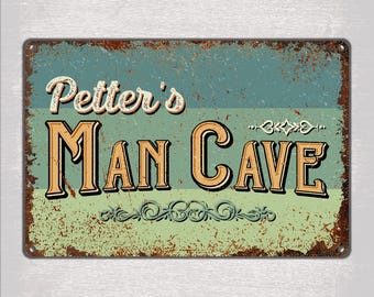Custom Man Cave Metal Sign, Personalized Rustic Wall Plaque for Garage or Bar Decor