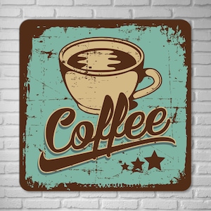 Vintage Coffee Aluminum Sign, Retro Kitchen Wall Art, Rustic Café Decor Sign, Barista Gift, Coffee Bar Sign, Espresso Lover Home Accent Sign