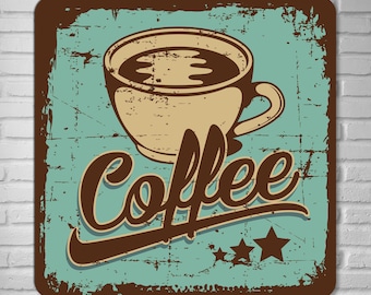 Vintage Coffee Aluminum Sign – Retro Espresso Wall Art for Kitchen, Café, Coffee Bar Decor