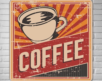 Letrero rústico de aluminio para cafetería – Decoración vintage de pared con temática de espresso para cocina o cafetería.