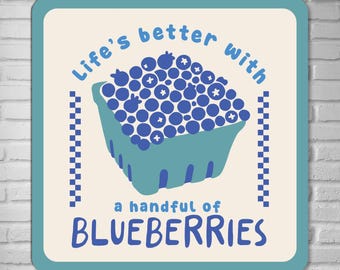 Blueberries Aluminum Sign – Funny Farmhouse Fruit Wall Art for Kitchen, Vintage Berry Room Decor