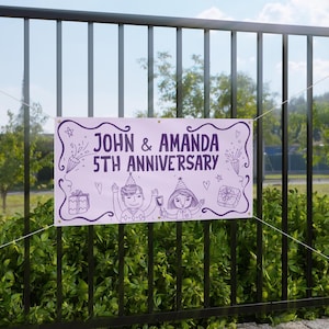 Aangepaste banner huwelijksverjaardag – Gepersonaliseerde 13oz vinylachtergrond met namen voor mijlpaalfeest