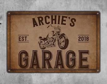 Personalized Motorcycle Garage Metal Sign, Retro Custom Name Metal Wall Plaque for Workshop Decor