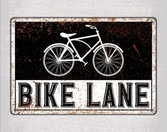 Placa de ciclovia, placa de metal vintage com bicicleta desgastada para decoração de garagem ou espaço masculino.