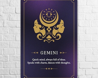 Signo zodiacal de Géminis en aluminio: arte mural del horóscopo celestial para la decoración del hogar o la oficina.