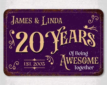 Personalized 20 Year Anniversary Sign – Custom Metal Wall Art with Couple Name & Established Date