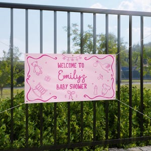Custom Baby Shower Banner – Pink Vinyl Personalized Banner 13oz Welcome Sign, Girl’s Party Backdrop