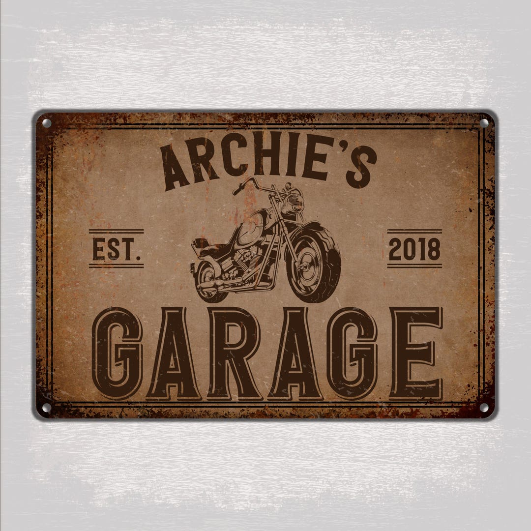 Motorcycle Garage Sign Personalized, Retro Custom Name Metal Sign for ...