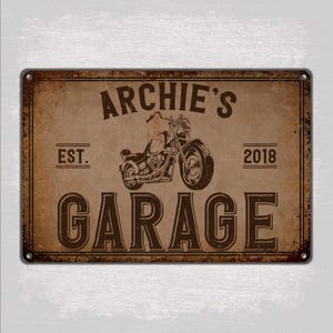 Motorcycle Garage Sign Personalized, Retro Custom Name Metal Sign for Workshop, Man Cave, Rusty Vintage Style for Him Bike Garage Metal Sign
