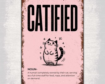 Cat Wall Plaque for Cat Owner or Pet Lover Decor, Catified Funny Aluminum Sign