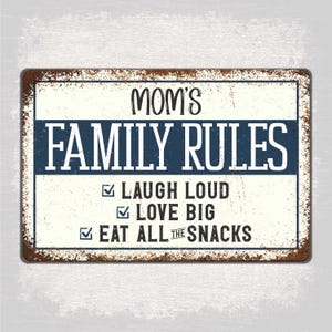 MoM Family Rules Sign, Rustic Farmhouse Decor, Family Wall Art, Housewarming Gift for Her or Mom, Home Decor Plaque, Home Rules Artwork Sign