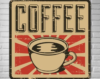 Letrero Metálico Vintage De Café. Letrero Vintage De Café. Letrero De Pared Retro. - España