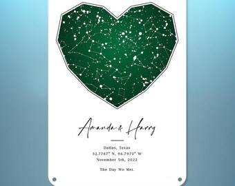 Star Map Metal Sign, Custom Night Sky First Kiss Wall Art, Personalized Date Plaque