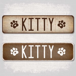 Kitty Cat Metal Sign, Rustic Personalized Aluminum Wall Plaque, Paw Prints Vintage Farmhouse Cat Lover Home Decor, Kitty Cat Mom Sign Gift