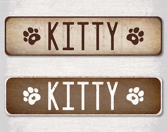 Letrero rústico de gatito, placa de aluminio personalizada con huellas de patas, decoración para el hogar para amantes de los gatos.